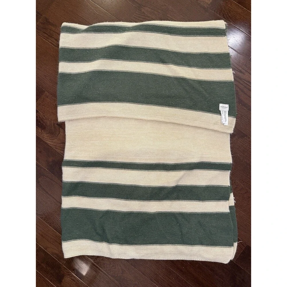 Hearth & Hand Magnolia Green Cream Striped Knitted Throw Blanket Farmhouse Style